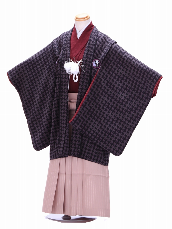 七五三レンタル(5歳男児袴)JAPAN STYLE／黒千鳥格子×縞袴 G202